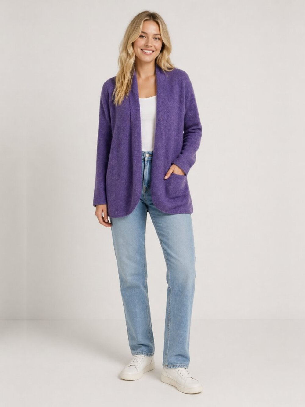 Eileen Fisher Open Wool Cardigan w Pockets Purple Small #A2045